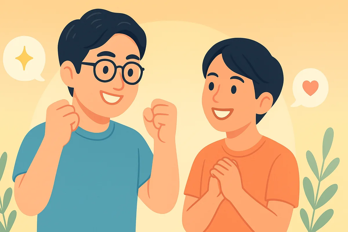 ベトナム語で「頑張って」と相手を応援する中嶋の様子