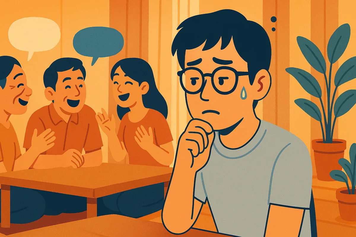 家族のベトナム語の会話に入れず無口になってしまう中嶋の様子
