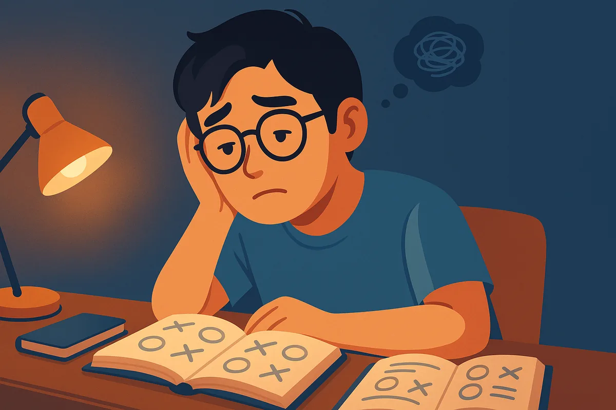 独学で参考書に向き合い挫折しかける様子